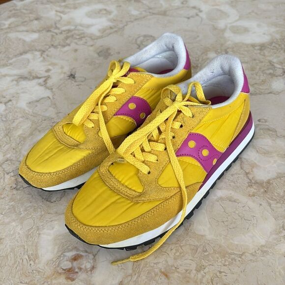 SAUCONY Jazz Original Retro Classic Sneakers Running Shoes Yellow & Pink - Picture 3 of 13